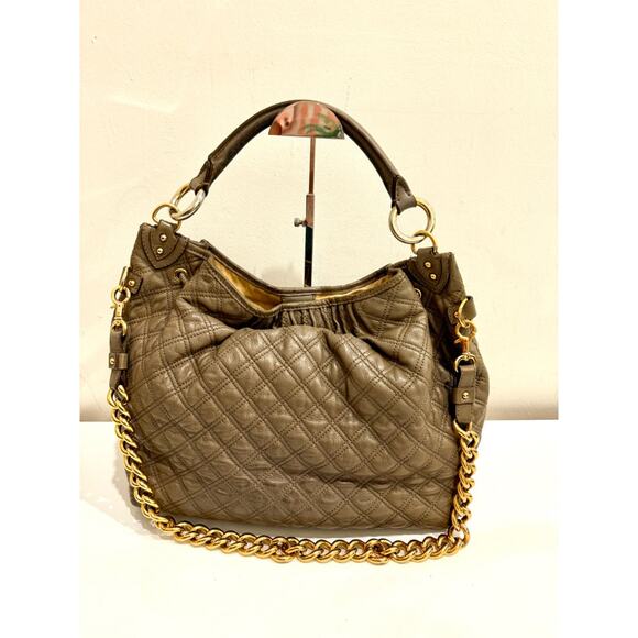 Marc Jacobs Quilted Leather Chain Stam Hobo Bag Olive Taupe Women's - Picture 1 of 16